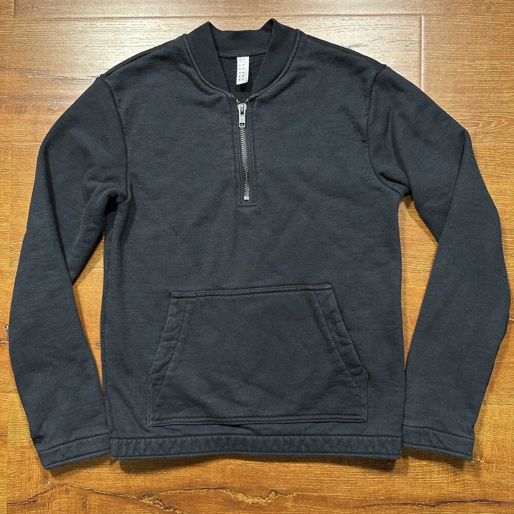 Vintage American Apparel 1/4 Bomber Sweater Mens S Black Track Made In USA Alt